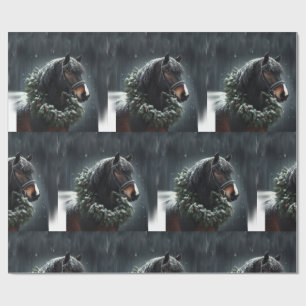 Beautiful Black White Horse Equestrian Animal Love Wrapping Paper