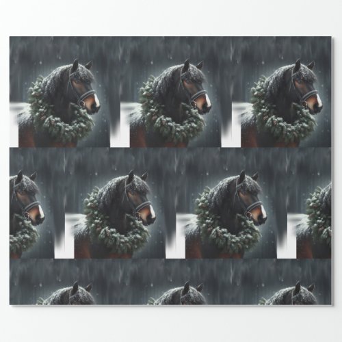 Beautiful Black White Horse Equestrian Animal Love Wrapping Paper