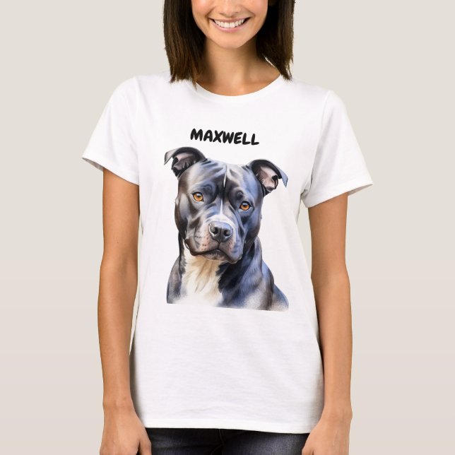 BEAUTIFUL BLACK & WHITE PIT BULL TERRIER DOG T-Shirt (Front)