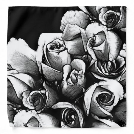 Beautiful Black&white Roses Bandana