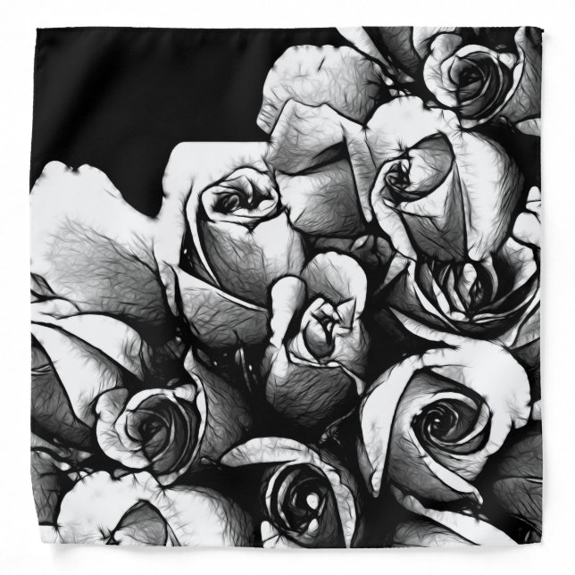 Beautiful Black&White Roses Bandana (Front)