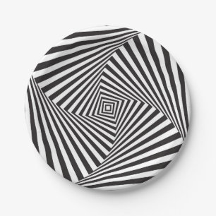 Beautiful Black white spiral optical illusion Paper Plates