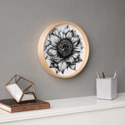 Beautiful black  white sunflower clock