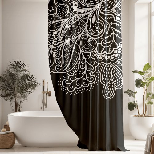 Beautiful Black  WhiteVintage Lace shower Curtain