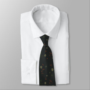 Beautiful Black With Minimal Christmas Design Neck Tie