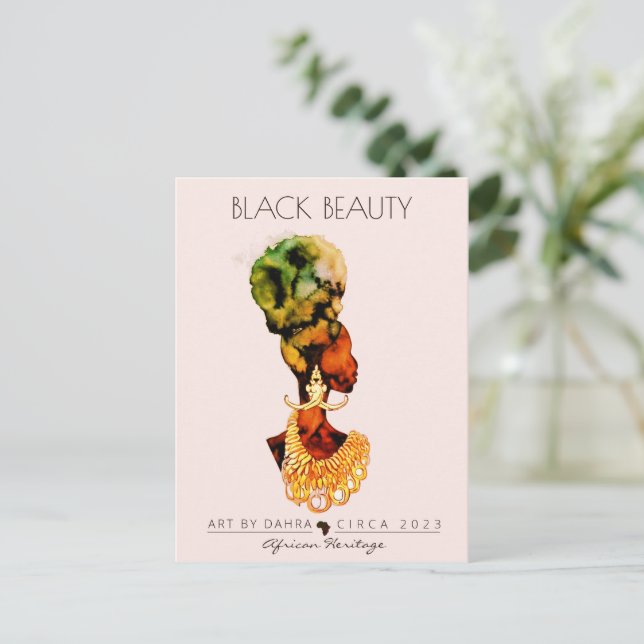 BEAUTIFUL BLACK WOMAN AFRICAN QUEEN GOLD NECKLACE POSTCARD (Standing Front)