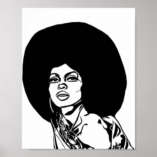 Beautiful Black Woman Afro hair Ink Drawing Poster