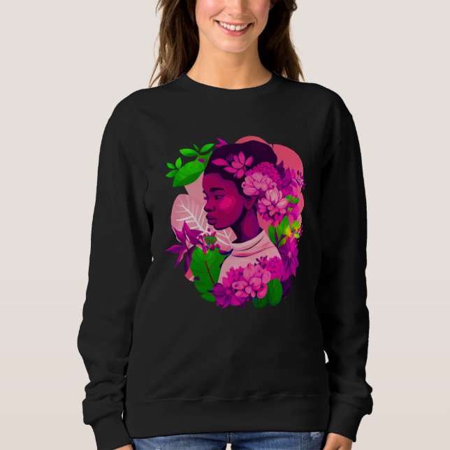 Beautiful Black Woman Afro Melanin Queen Cute Flow Sweatshirt (Front)