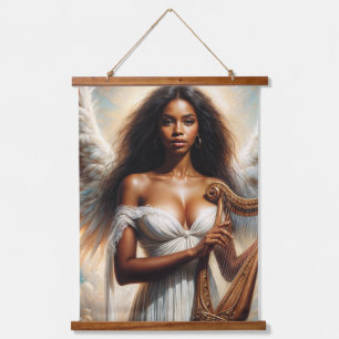 Beautiful Black Woman Angel With Harp Hanging Tapestry