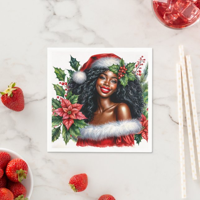Beautiful Black Woman Christmas Napkins (Insitu)