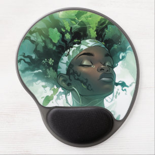 Beautiful Black Woman Floating in Water w/ Plants Gel Mouse Pad