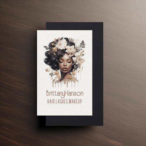 Beautiful Black Woman Hair Makeup Stylist Business Card