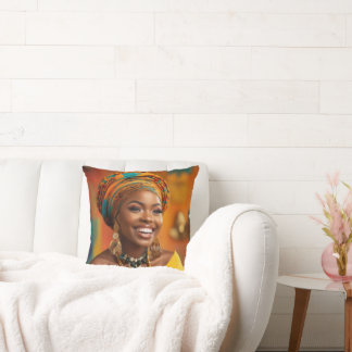 Beautiful Black Woman, Headwrap woman, Stunning  Throw Pillow