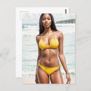 Beautiful Black Woman In Yellow Bikini Postcard