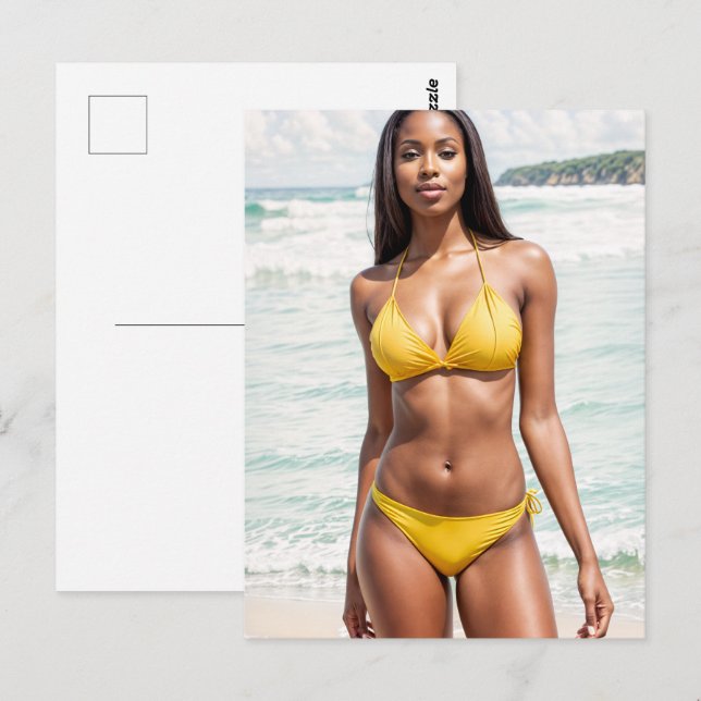 Beautiful Black Woman In Yellow Bikini Postcard (Front/Back)
