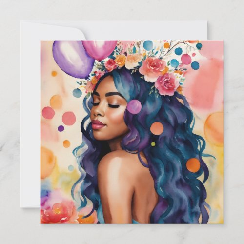 Beautiful Black Woman Multicolor Party Art Invitation