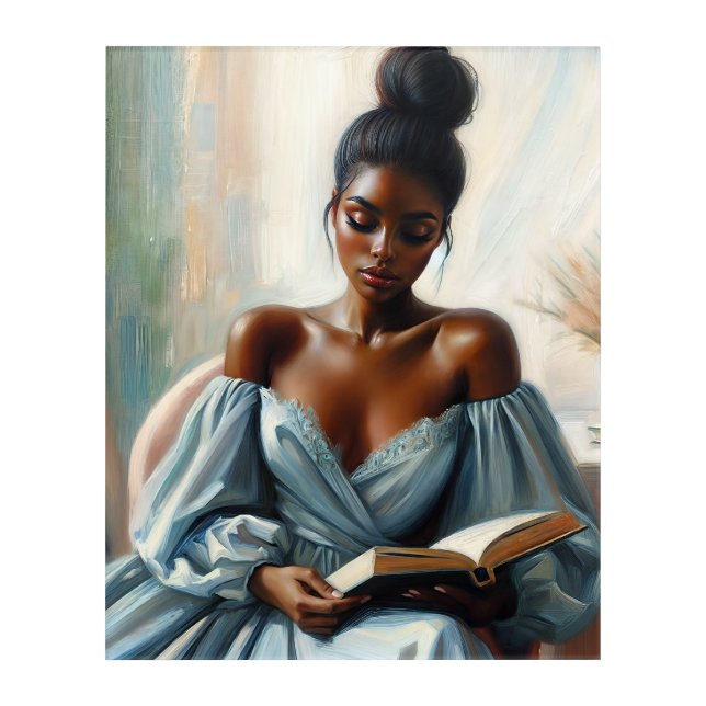 Beautiful Black Woman Reading Book Acrylic Print (Front)