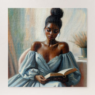 Beautiful Black Woman Reading Book Jigsaw Puzzle