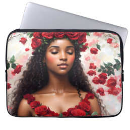 Beautiful Black Woman Red Roses Art Laptop Sleeve