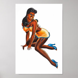 Beautiful Black Woman Retro pinup girl art Poster