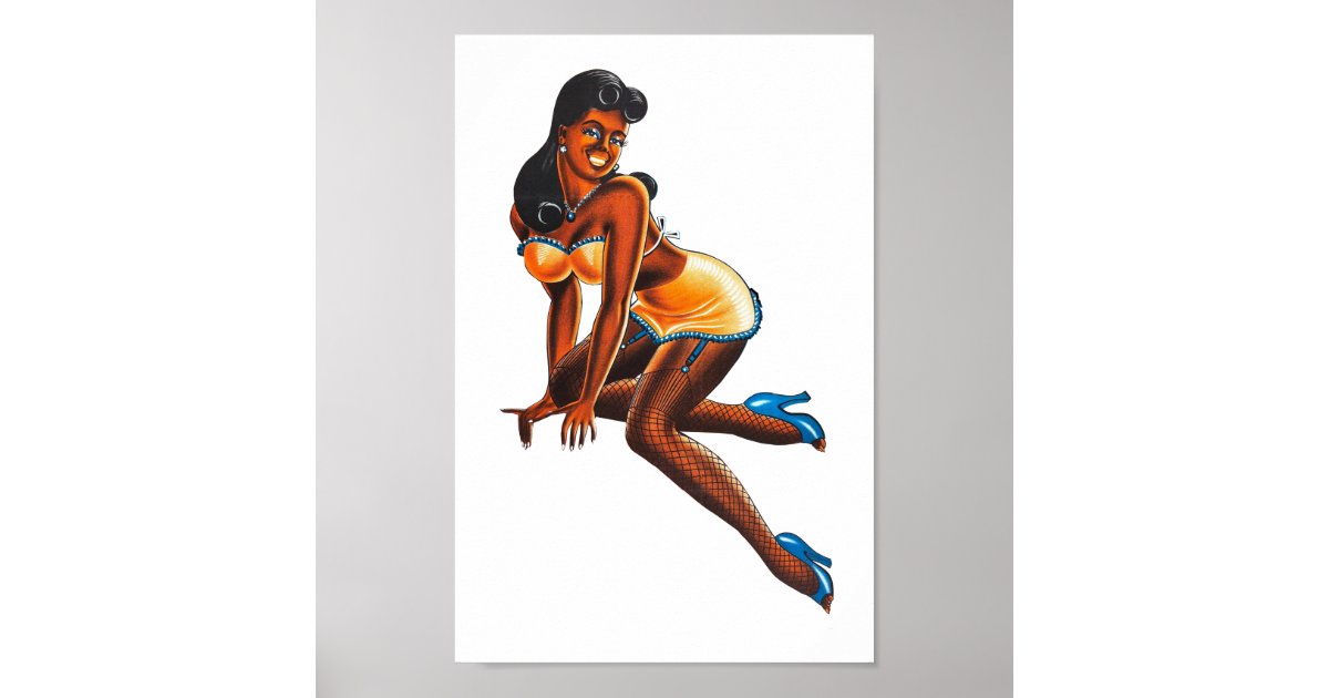 Beautiful Black Woman Retro pinup girl art Poster