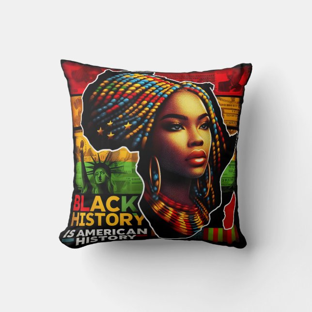 Beautiful Black Woman Throw Pillow (Front)