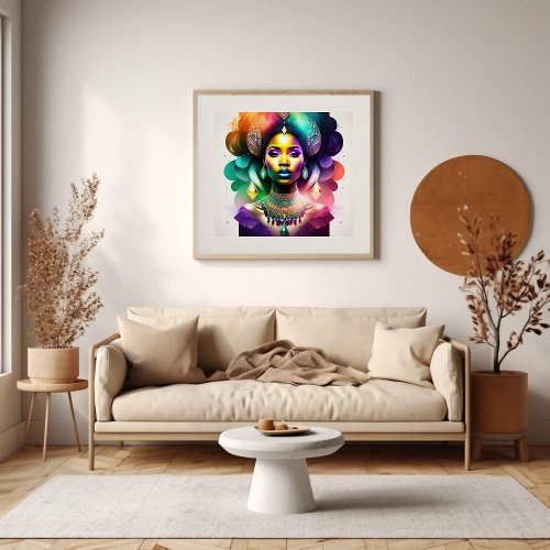 Beautiful Black Woman Wearing a Colorful Headpiece Poster