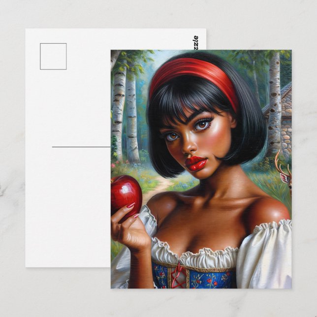 Beautiful Black Woman With Apple Art Postcard (Front/Back)
