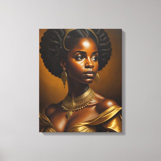 Beautiful Black Woman with Gold Crown Canvas Print (Front)