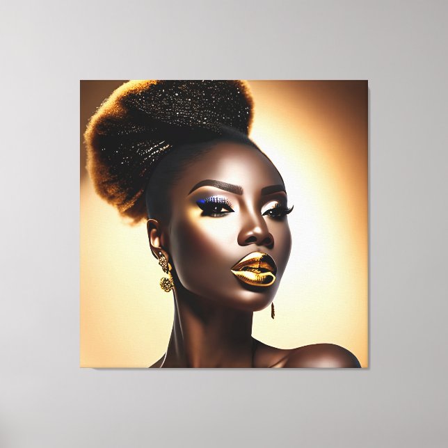 Beautiful Black Woman With Gold Highlights Canvas Print (Front)
