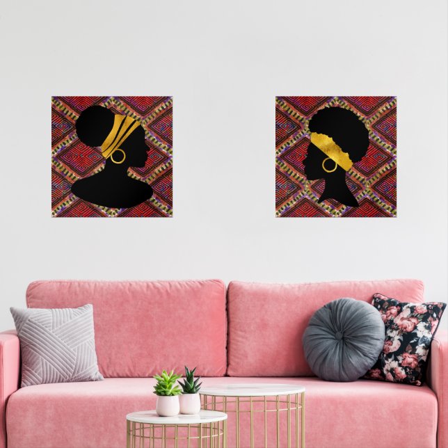 Beautiful Black Women Silhouettes Ethnic Style Wall Art Sets (Livingroom)