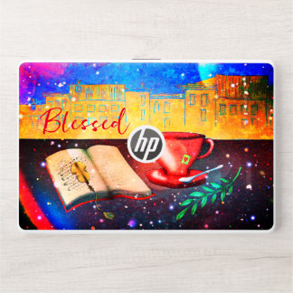 Beautiful Blessed Book And Coffee City Scene  HP Laptop Skin