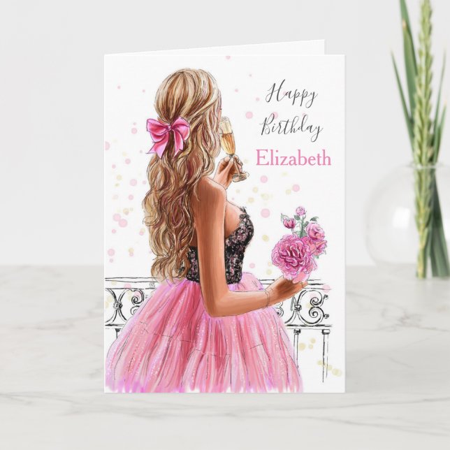 Beautiful Blond Fashion Girl Happy Birthday Holida Holiday Card (Front)