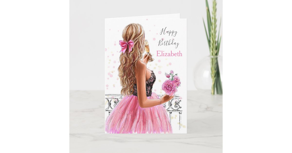 Beautiful Blond Fashion Girl Happy Birthday Holida Holiday Card | Zazzle