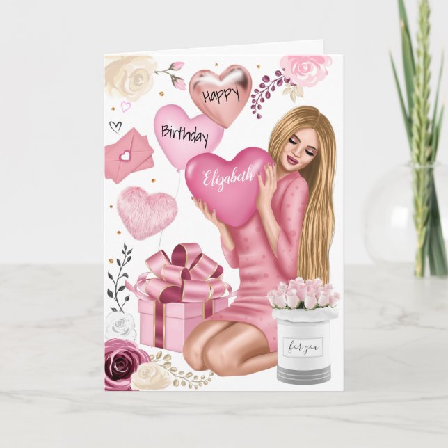 Beautiful Blond Fashion Girl Happy Birthday Holiday Card (Front)