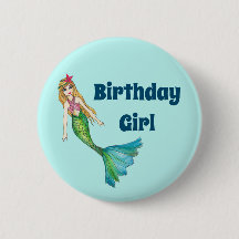 Beautiful Blond Hair Mermaid Birthday Girl Button