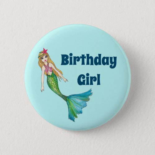 Beautiful Blond Hair Mermaid Birthday Girl Button