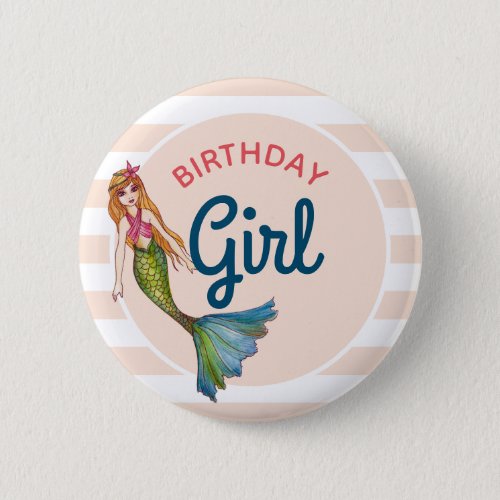 Beautiful Blond Hair Mermaid Birthday Girl Button