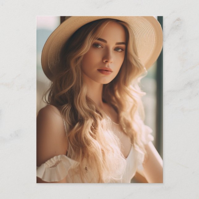 Beautiful Blond in Pink Postcard (Front)