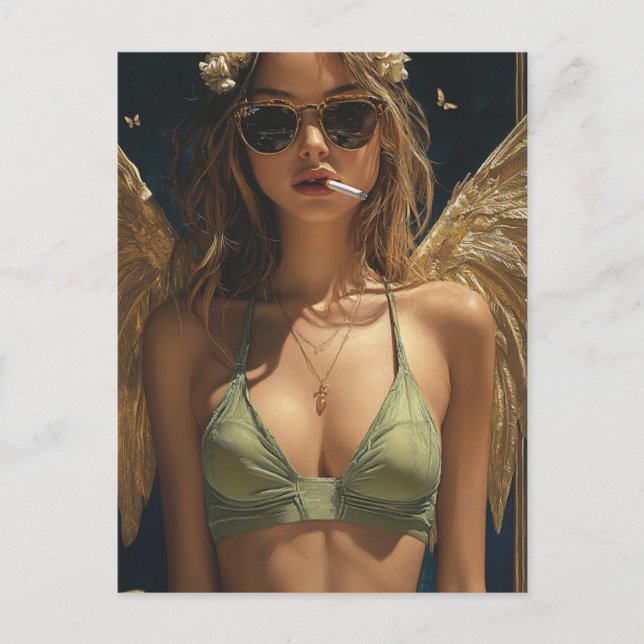 Beautiful Blond Smoking Angel Postcard (Front)