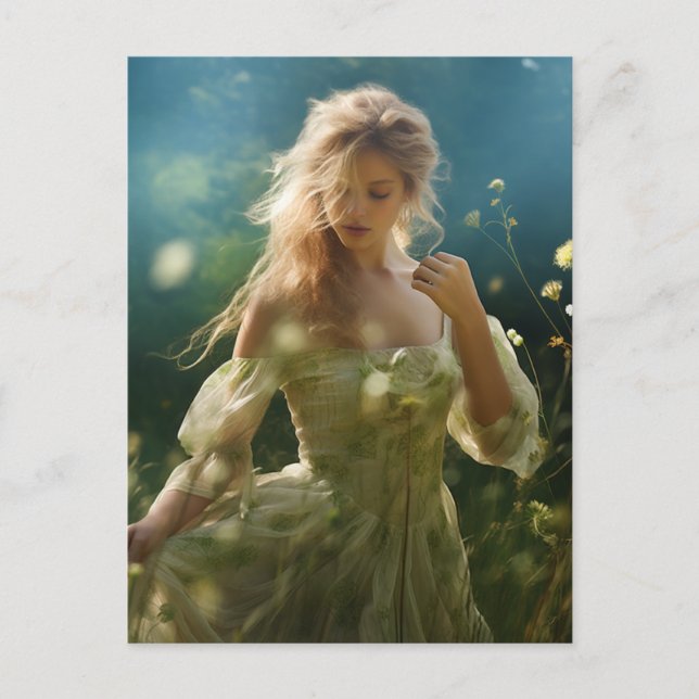 Beautiful Blond Woman in a Meadow Postcard (Front)