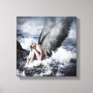 beautiful blond woman with angel wings canvas print