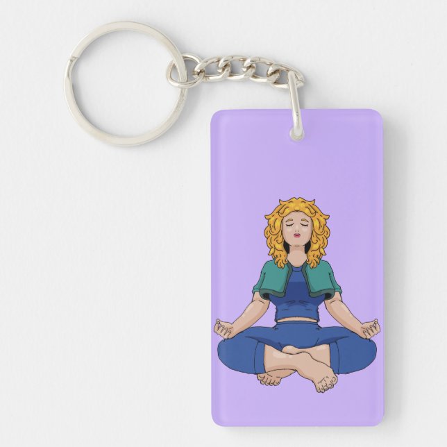 Beautiful Blonde Girl Yoga Pose Lotus Cute Keychain (Front)