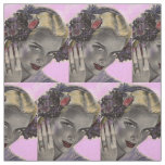 beautiful blonde with flowers in her hair print fabric