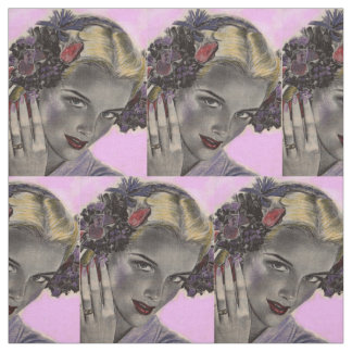 beautiful blonde with flowers in her hair print fabric