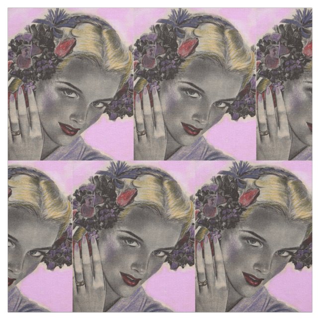 beautiful blonde with flowers in her hair print fabric (Swatch)