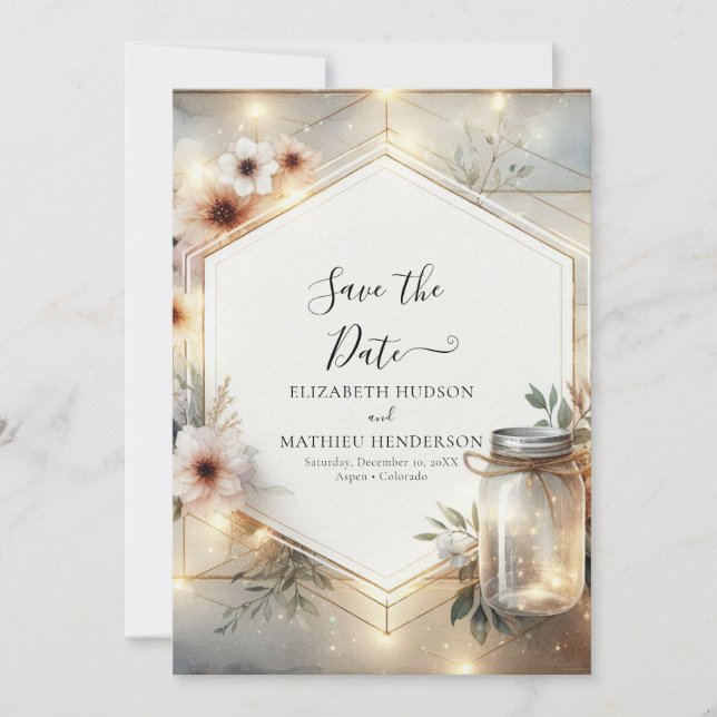 Beautiful Bloom Mason Jar Wedding  Save The Date (Front)