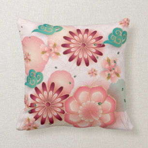 Beautiful bloom peach peony flowers sakura garden throw pillow