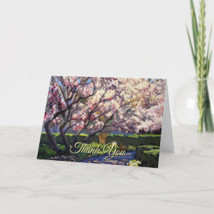 Beautiful Blooming Apple Trees in Red and Whites Letterpress Thank You Card