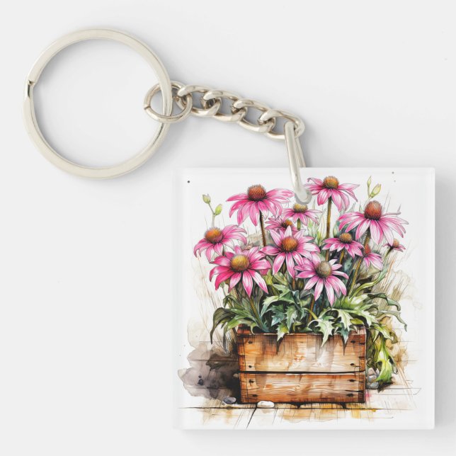 Beautiful Blooming Aster Flowers Keychain (Front)